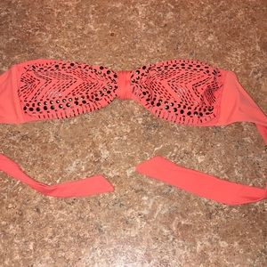 Rhinestoned salmon bikini top small salmon color